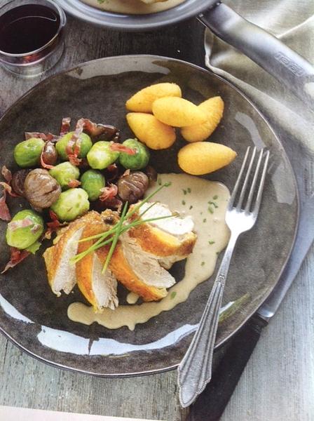 Fazantenfilet met cognacsaus en krokante spruitjes