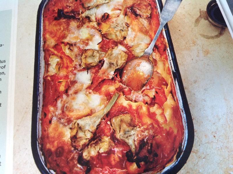 Lasagne met artisjokken en ham