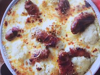 Bloemkoolgratin met worst