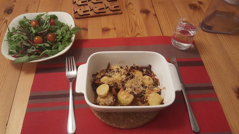 Aardappelen met cantharellen in de oven