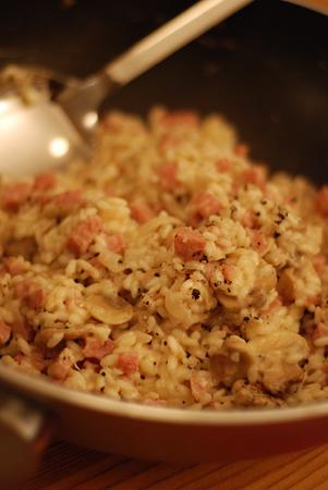 Risotto met spekjes en champignons