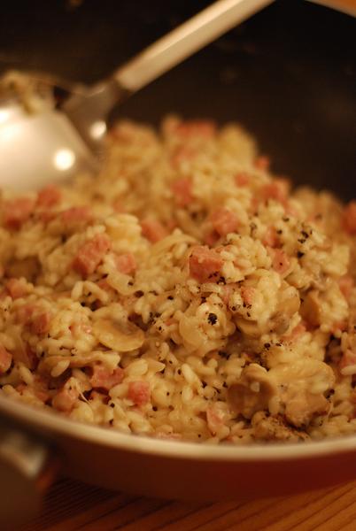 Risotto met spekjes en champignons