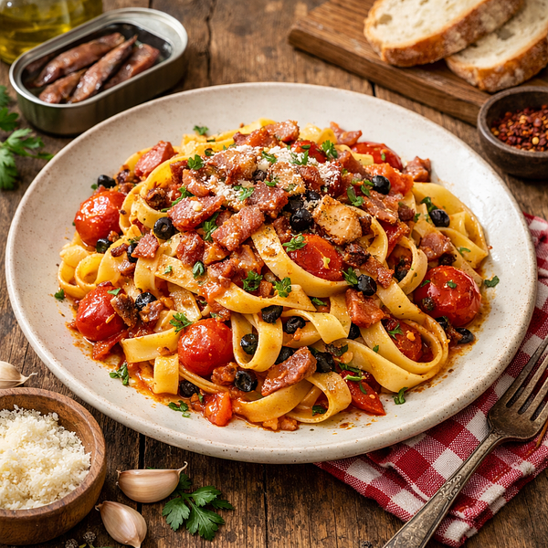 Tagliatelle met tomatenansjovissaus