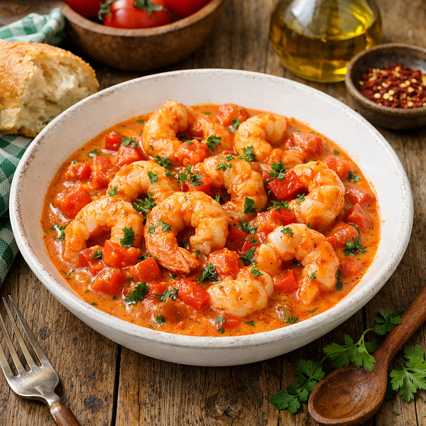 Scampi met pikante tomatenroomsaus