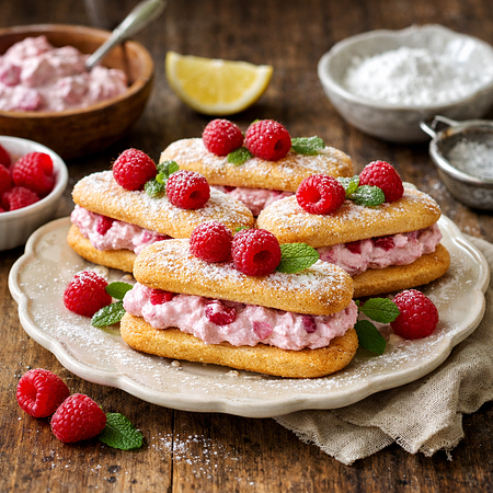 Sandwiches van boudoirs met frambrozencrème