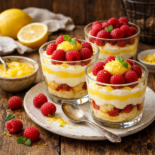 Trifle met frambozen en lemon curd