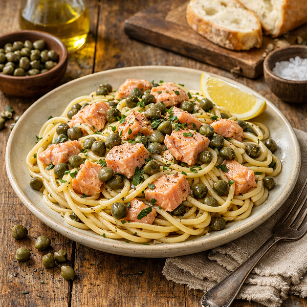 Pasta met zalm en kappertjes