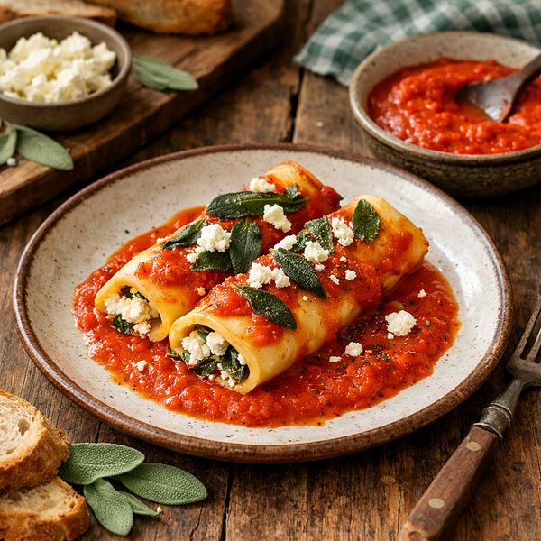 Cannelloni met salie en feta in paprikasaus