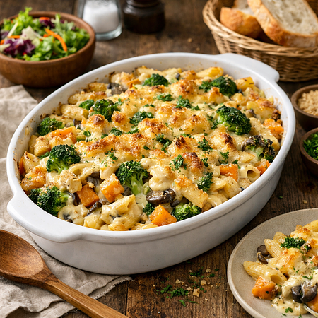 Gegratineerde penne met wintergroenten