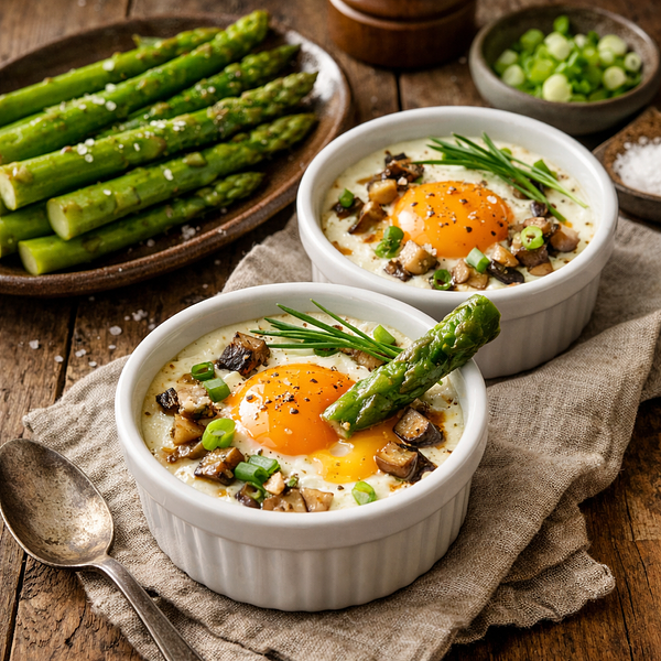 Ovengebakken ei & groene asperges om mee te dippen